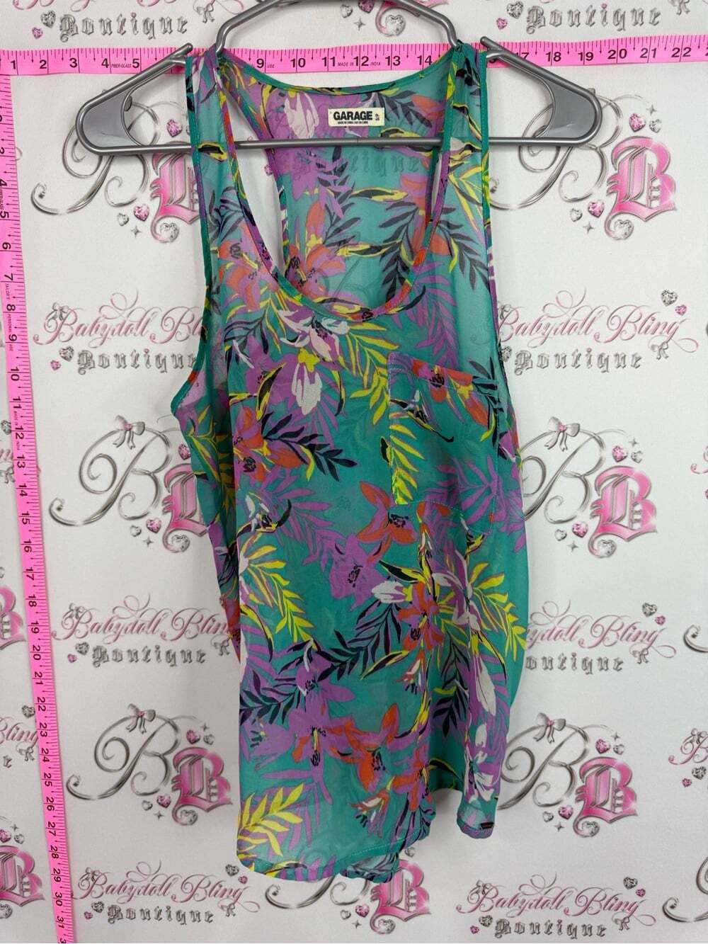 Garage Teal Floral Tank with Pink and Purple Accents